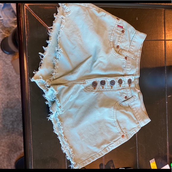 L.e.i Mint Green Button Up Cut Off Shorts - Picture 2 of 7
